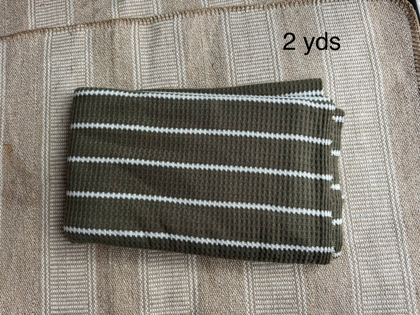 Fabric - Olive striped brushed waffle knit