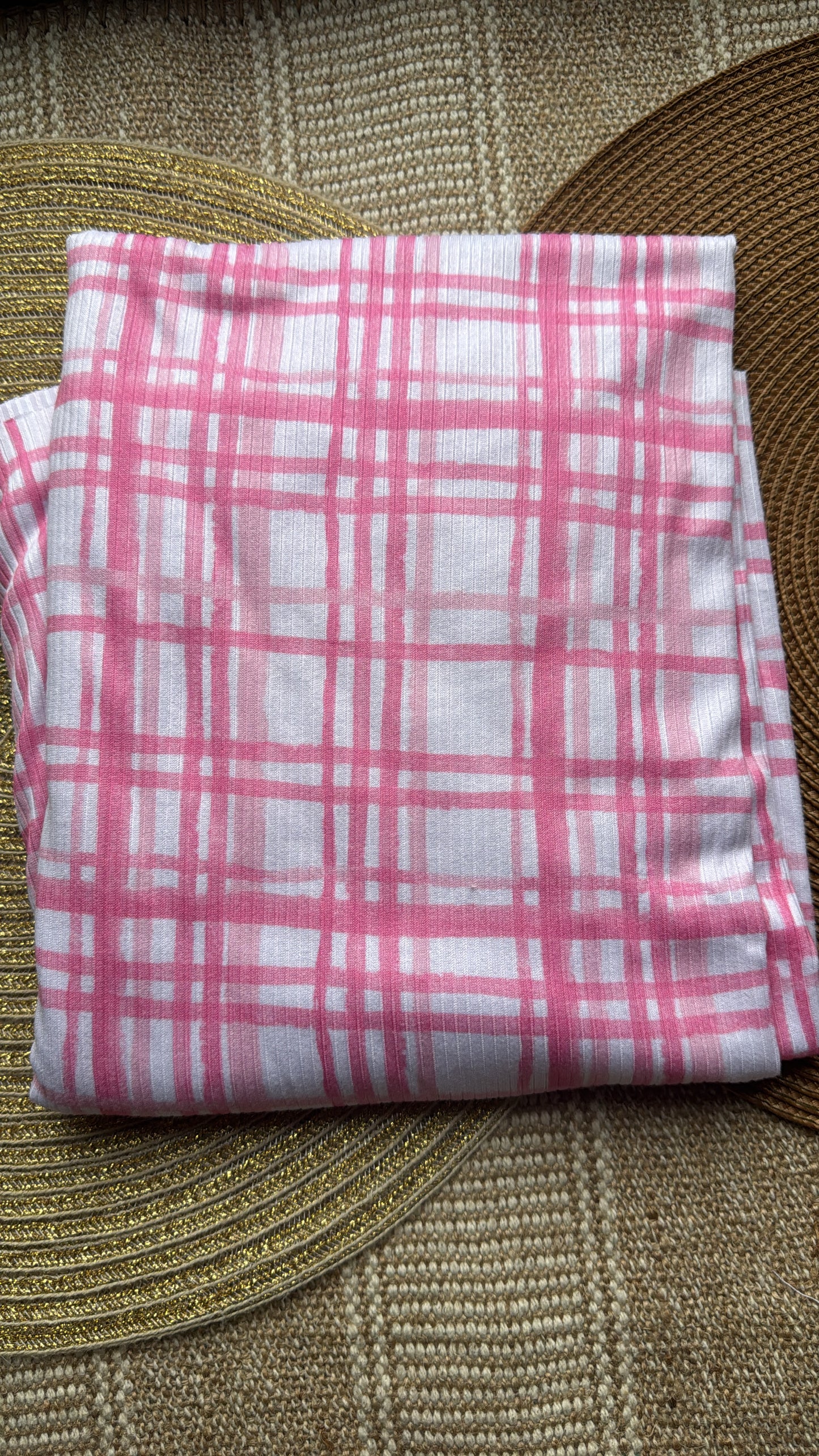 Fabric - pink plaid rib
