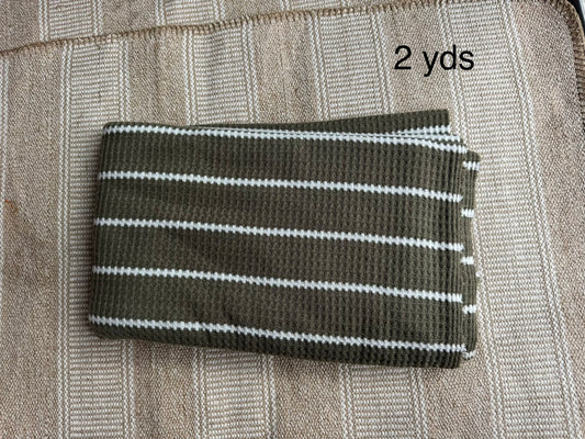 Fabric - Olive striped brushed waffle knit