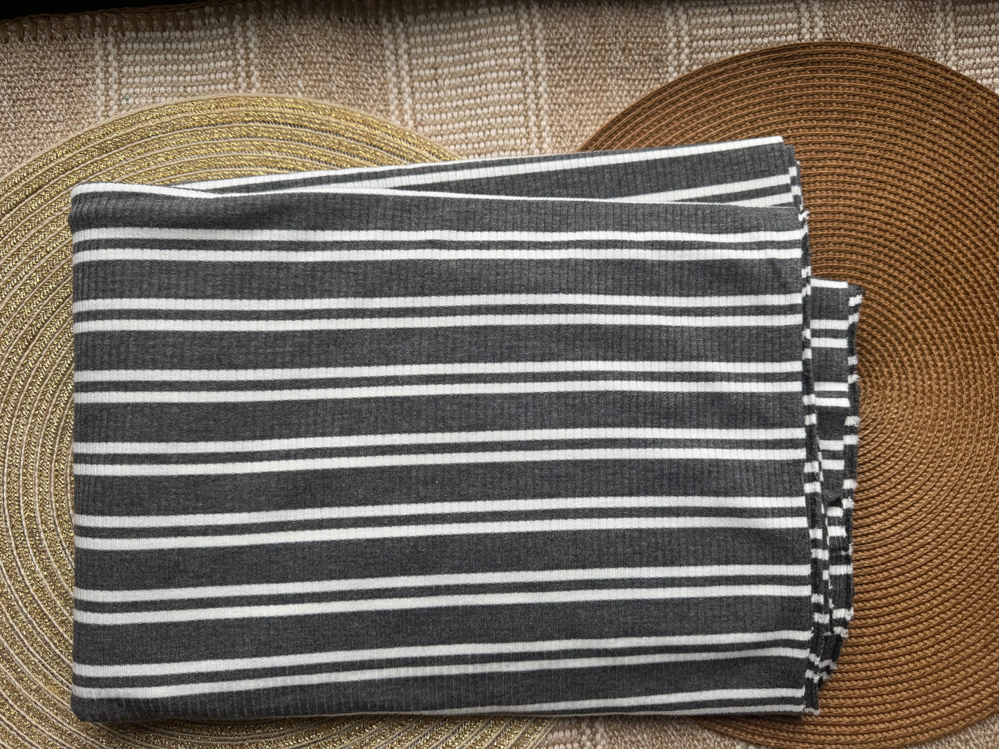 Fabric - grey & white rib