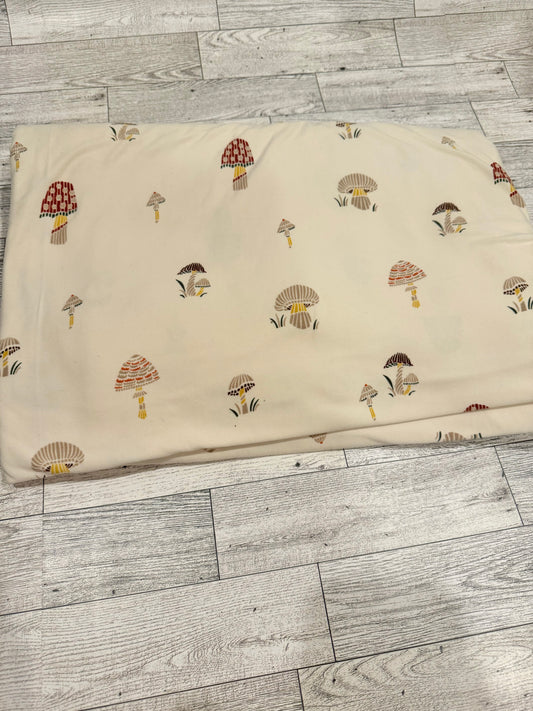 Fabric - Red, green and mustard Mushrooms