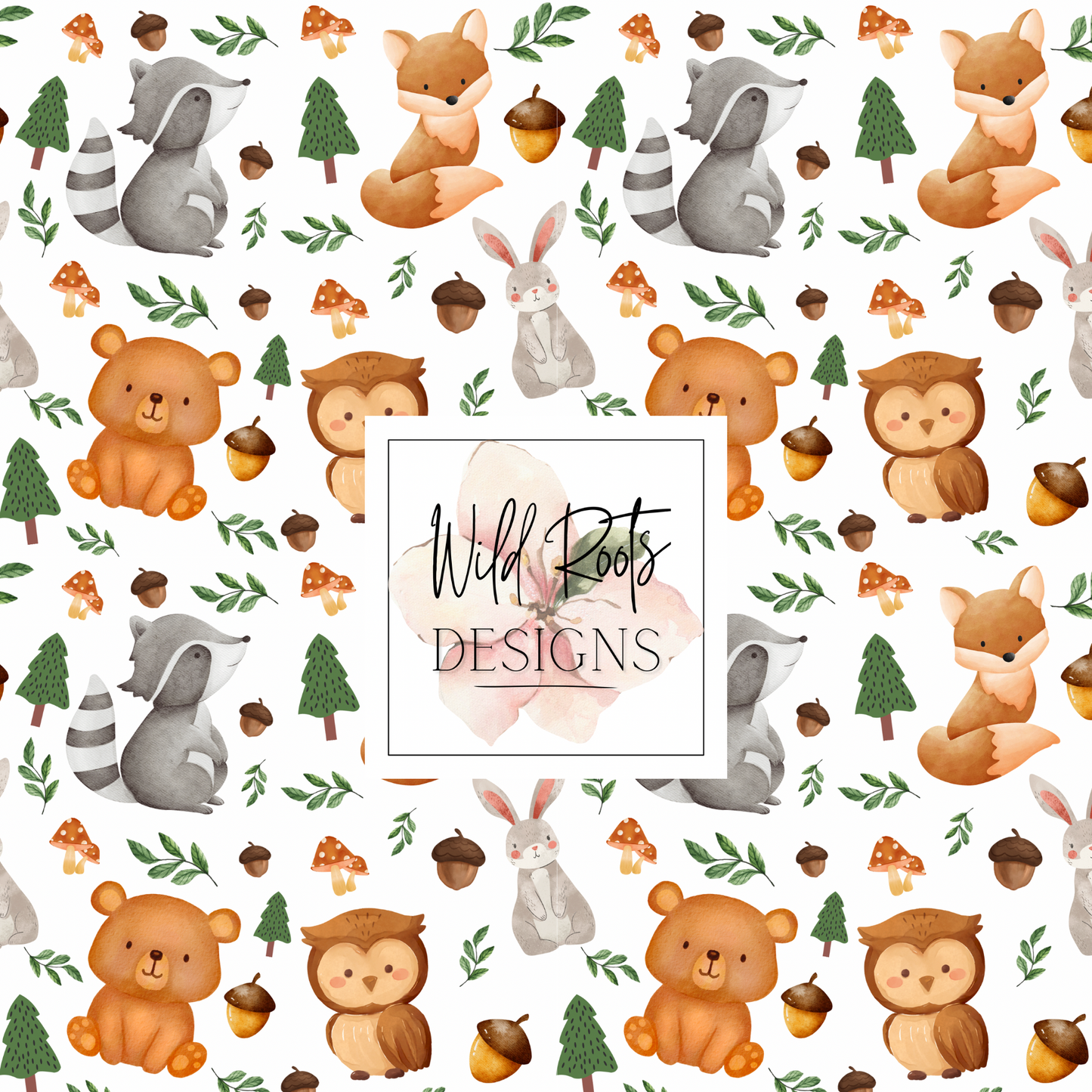 Woodland Creatures Seamless File White Colorway