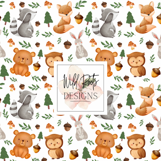 Woodland Creatures Seamless File White Colorway