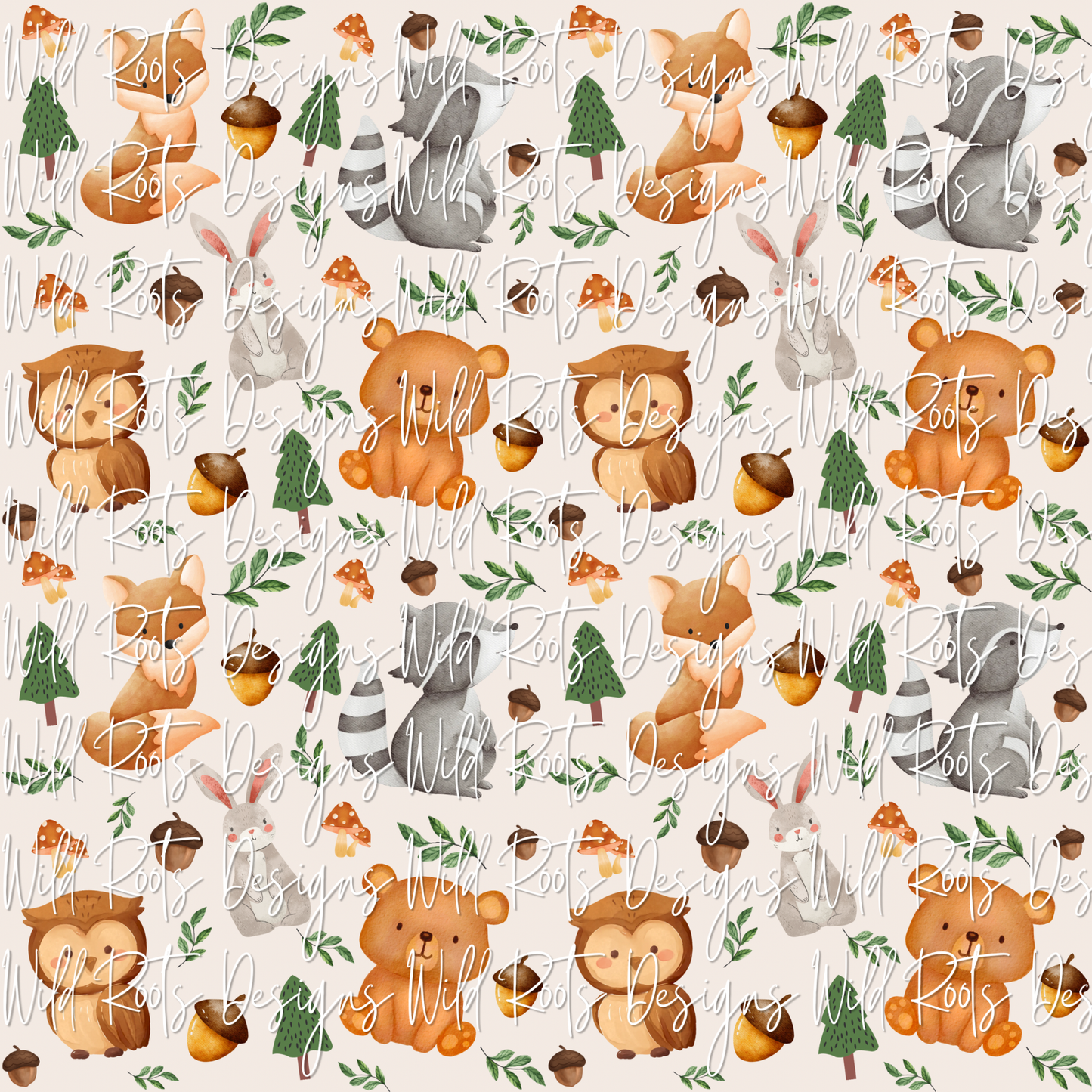 Woodland Creatures Seamless File Brown Colorway