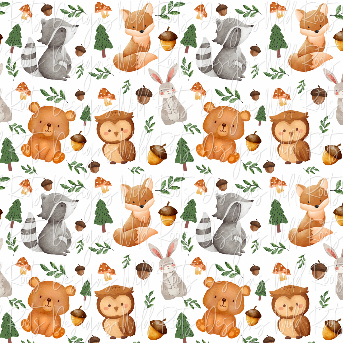Woodland Creatures Seamless File White Colorway