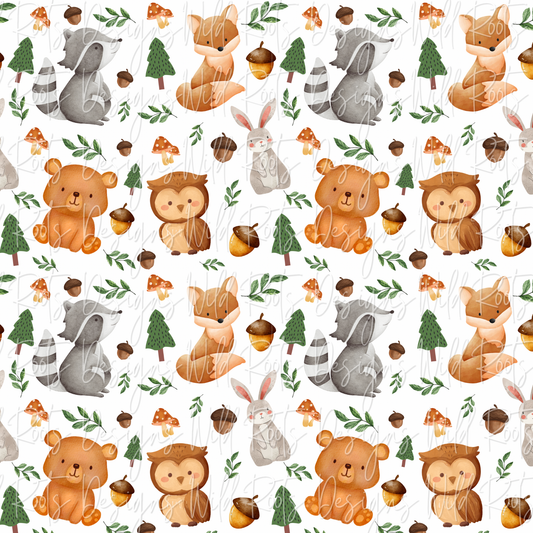 Woodland Creatures Seamless File White Colorway