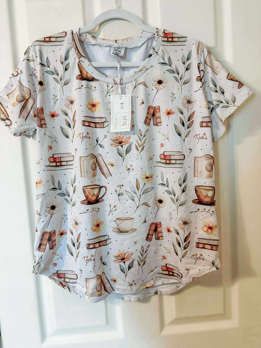 RTS Books and Coffee Adult Curved Hem Tee