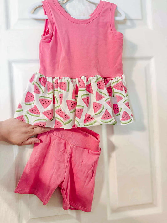 RTS Watermelon Ruffle Peplum Tank + Biker Shorts Set